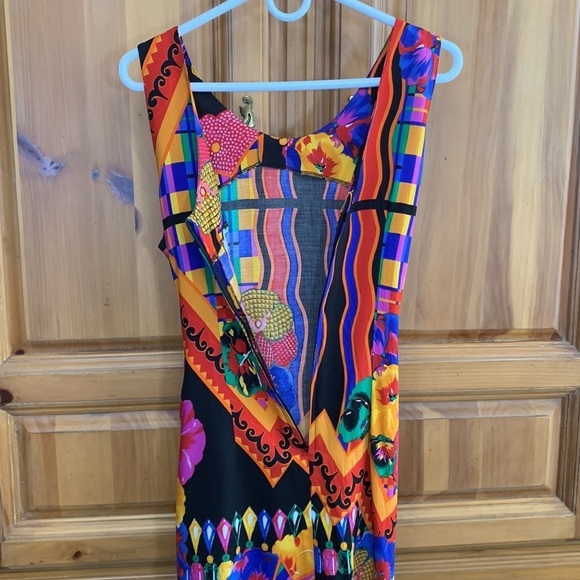 Vintage Pineapple Moon Abstract Faux Wrap Dress - Picture 3 of 8